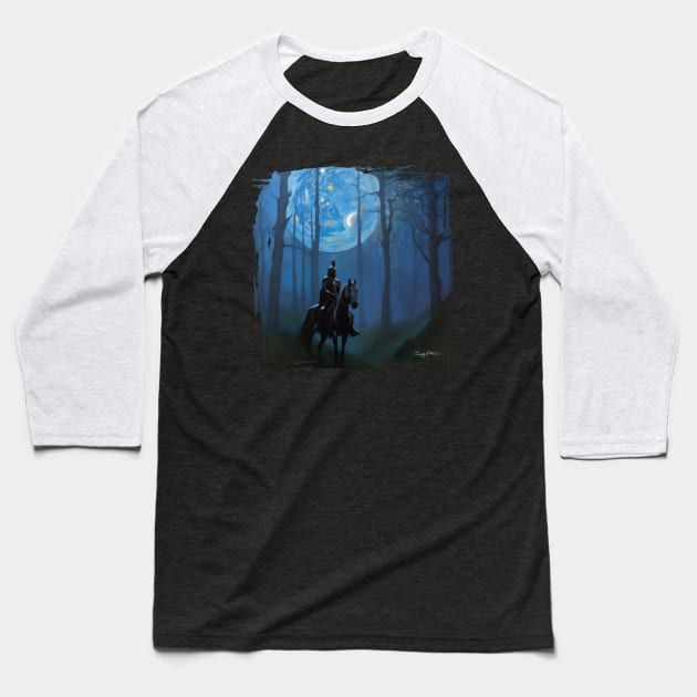 Mysterious Black Knight in the Moonlit Baseball T-Shirt by Sandy Richter Art & Designs